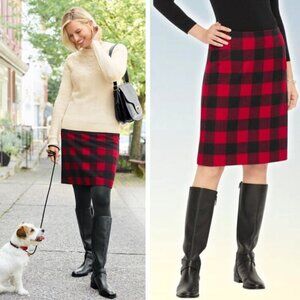 NWT TALBOTS Wool Blend A-Line Skirt Size 14 PETITE Buffalo Plaid Red Black
